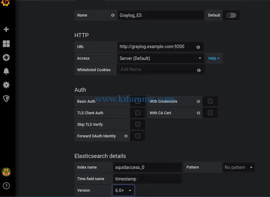 Monitor Squid logs with Grafana and Graylog: Creating Grafana Elasticsearch datasource