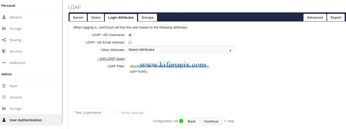 ownCLoud LDAP login attributes