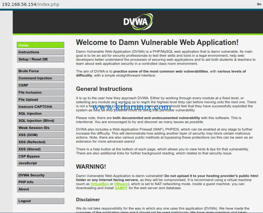 dvwa dashboard centos 8