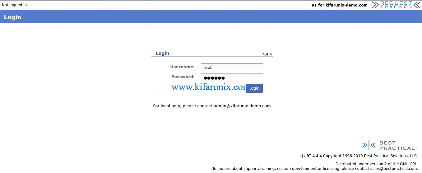 RT login page on CentOS 8