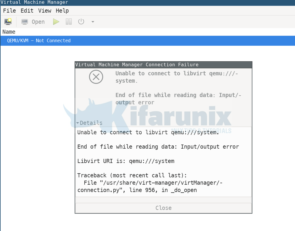 kvm qemu connection error