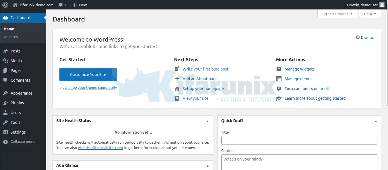 wordpress dashboard