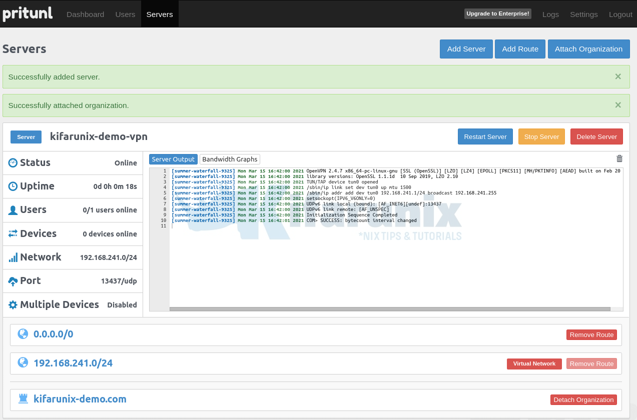 start pritunl vpn server