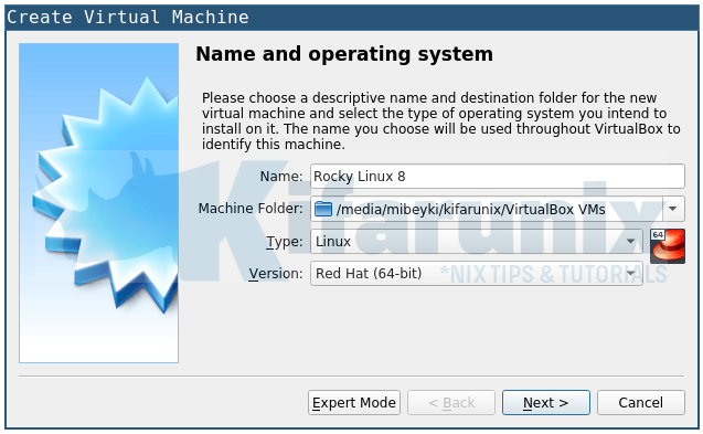 rocky linux 8 vm settings