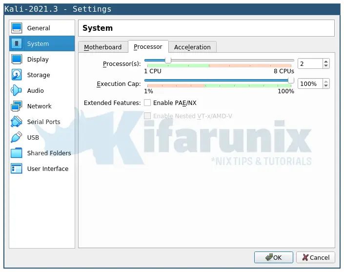 system settings vcpus