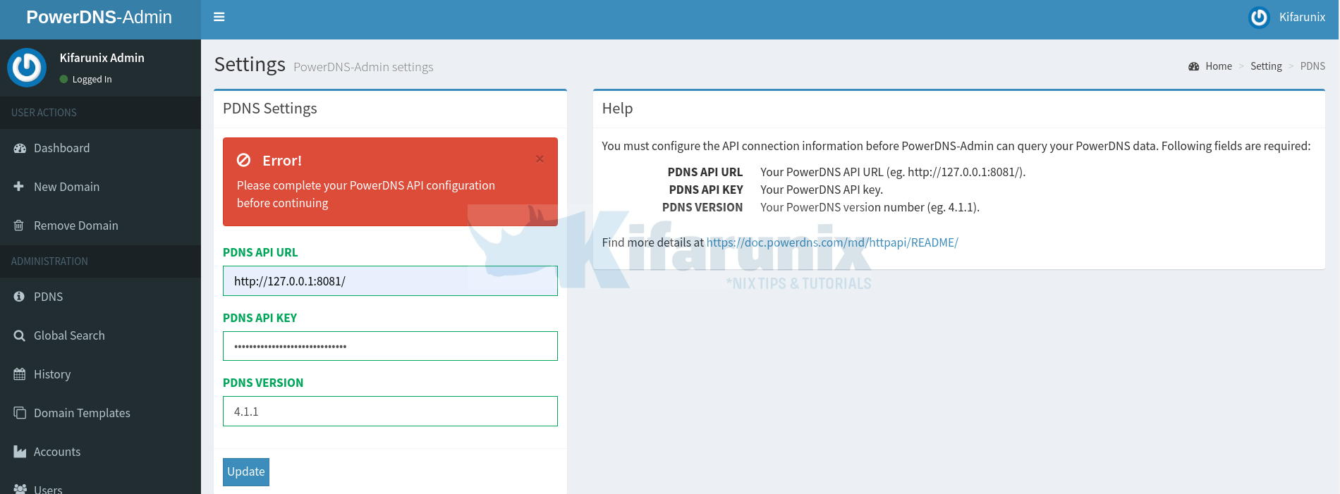 powerdns api setup