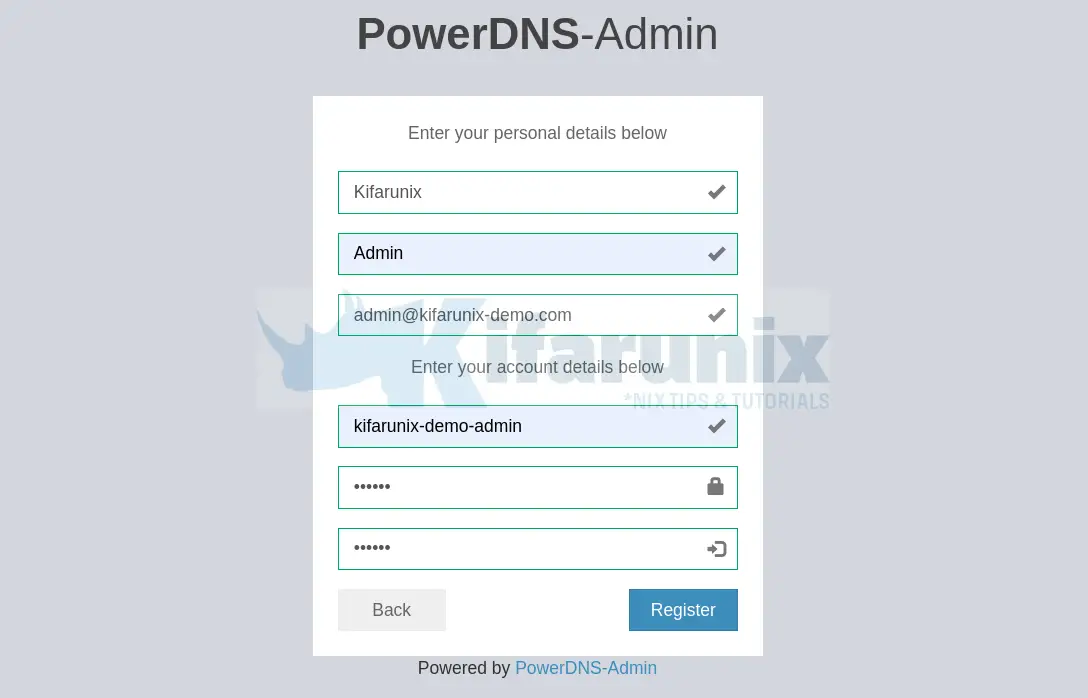 powerdns create user account