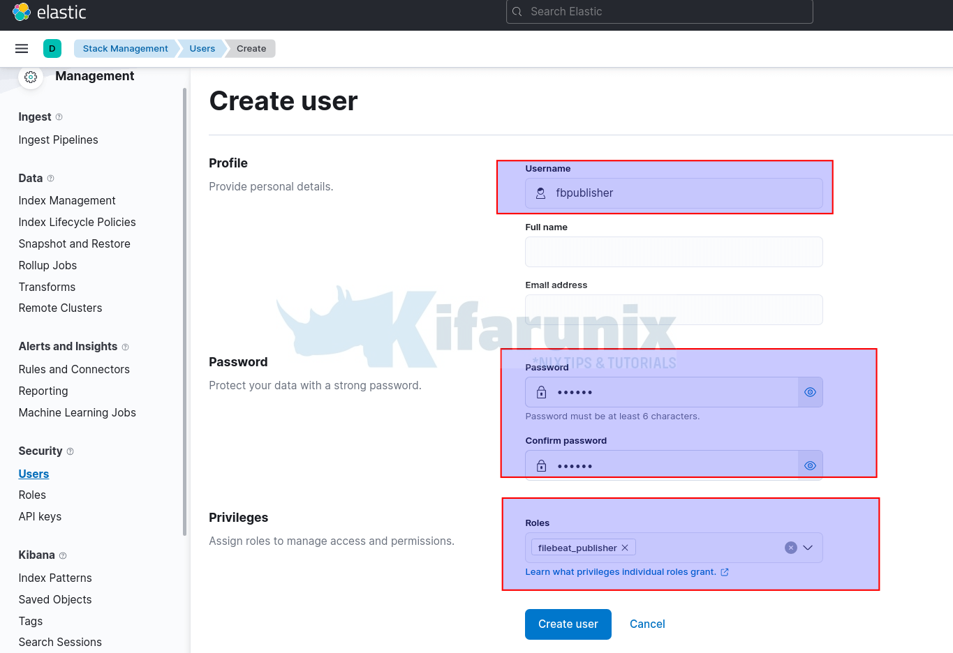 kibana create user and assign roles