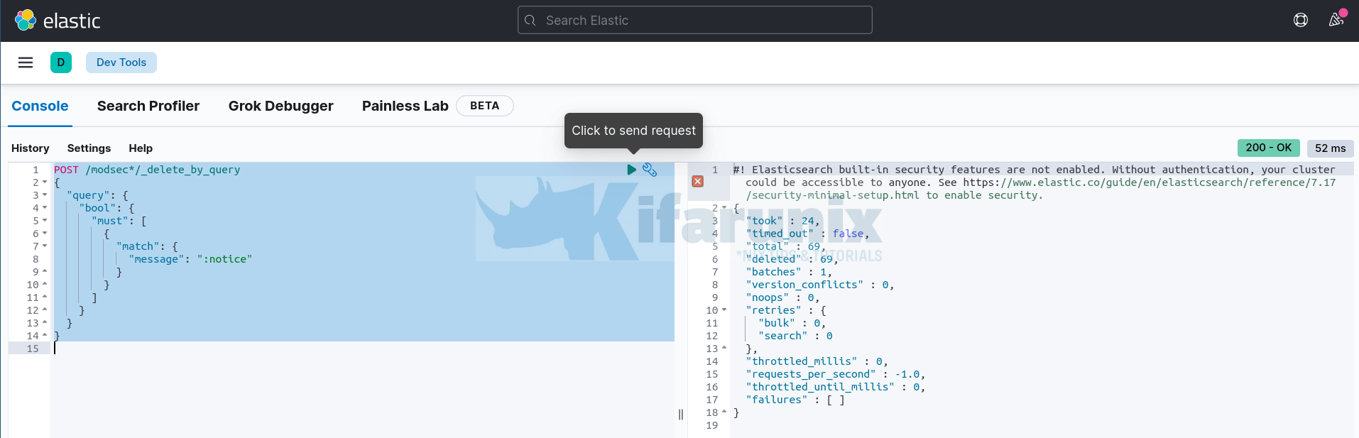 delete by query kibana devtools