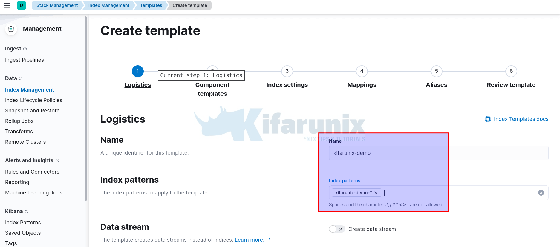 index template logistics