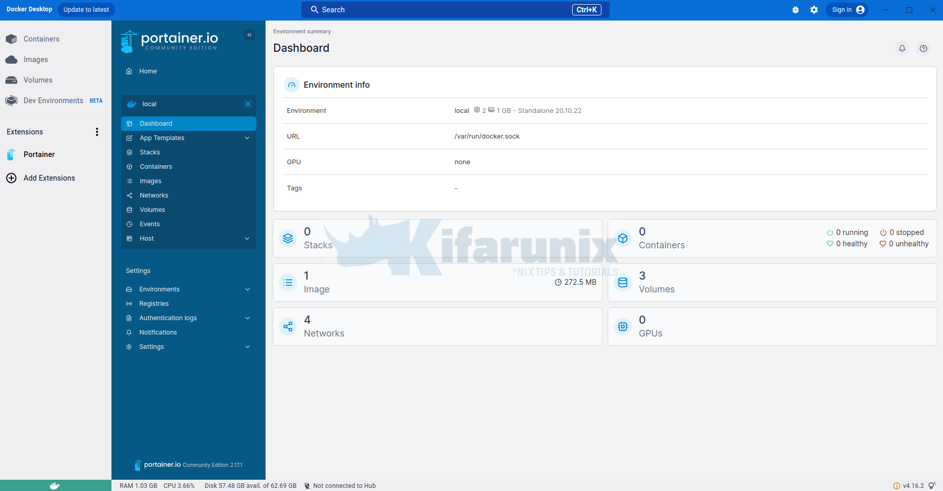 portainer local environment dashboard