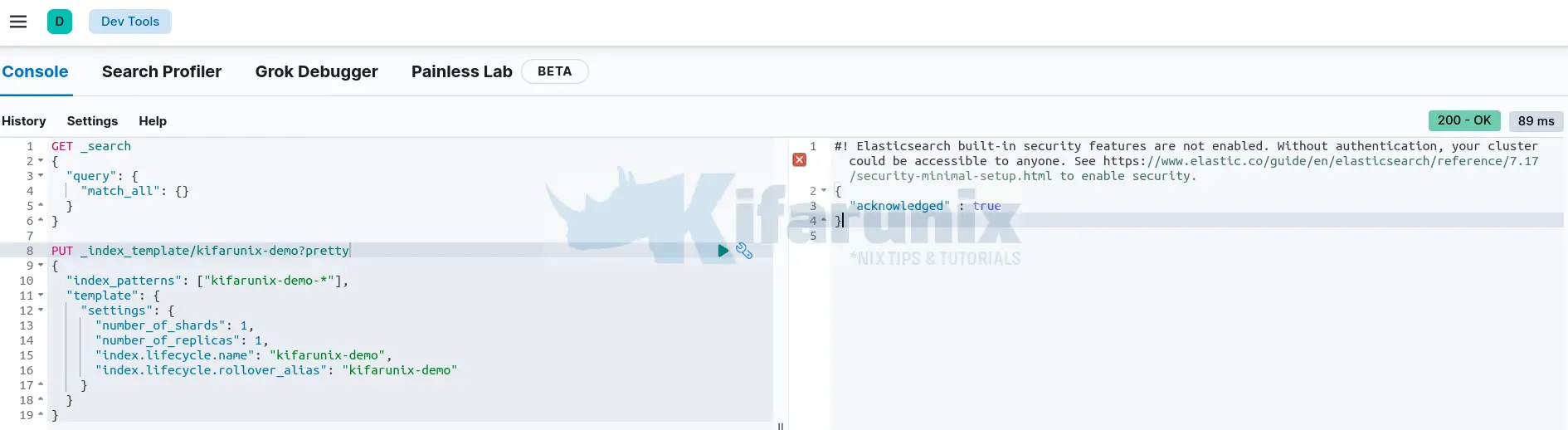 update index template from kibana