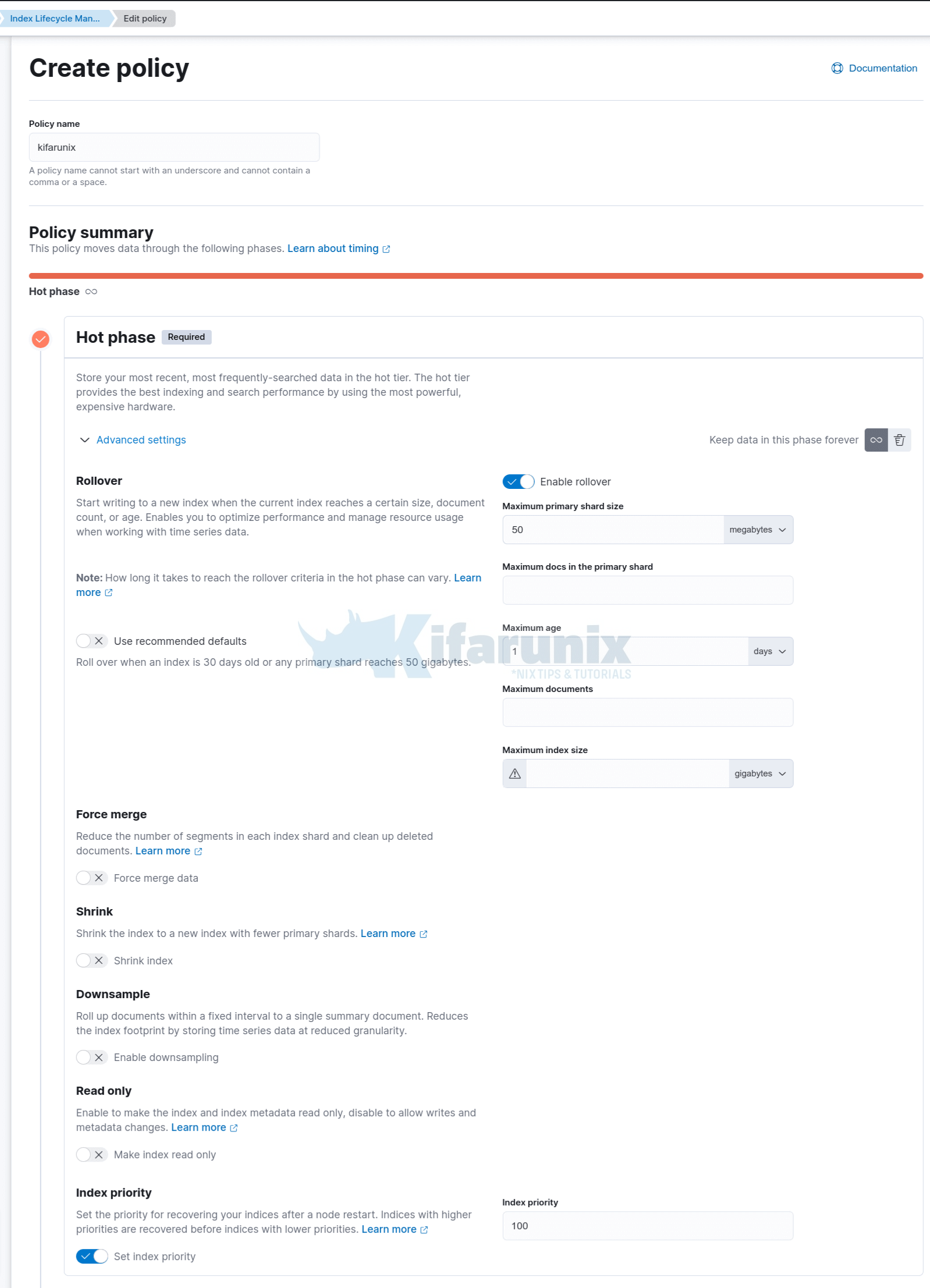 ilm policy hot phase