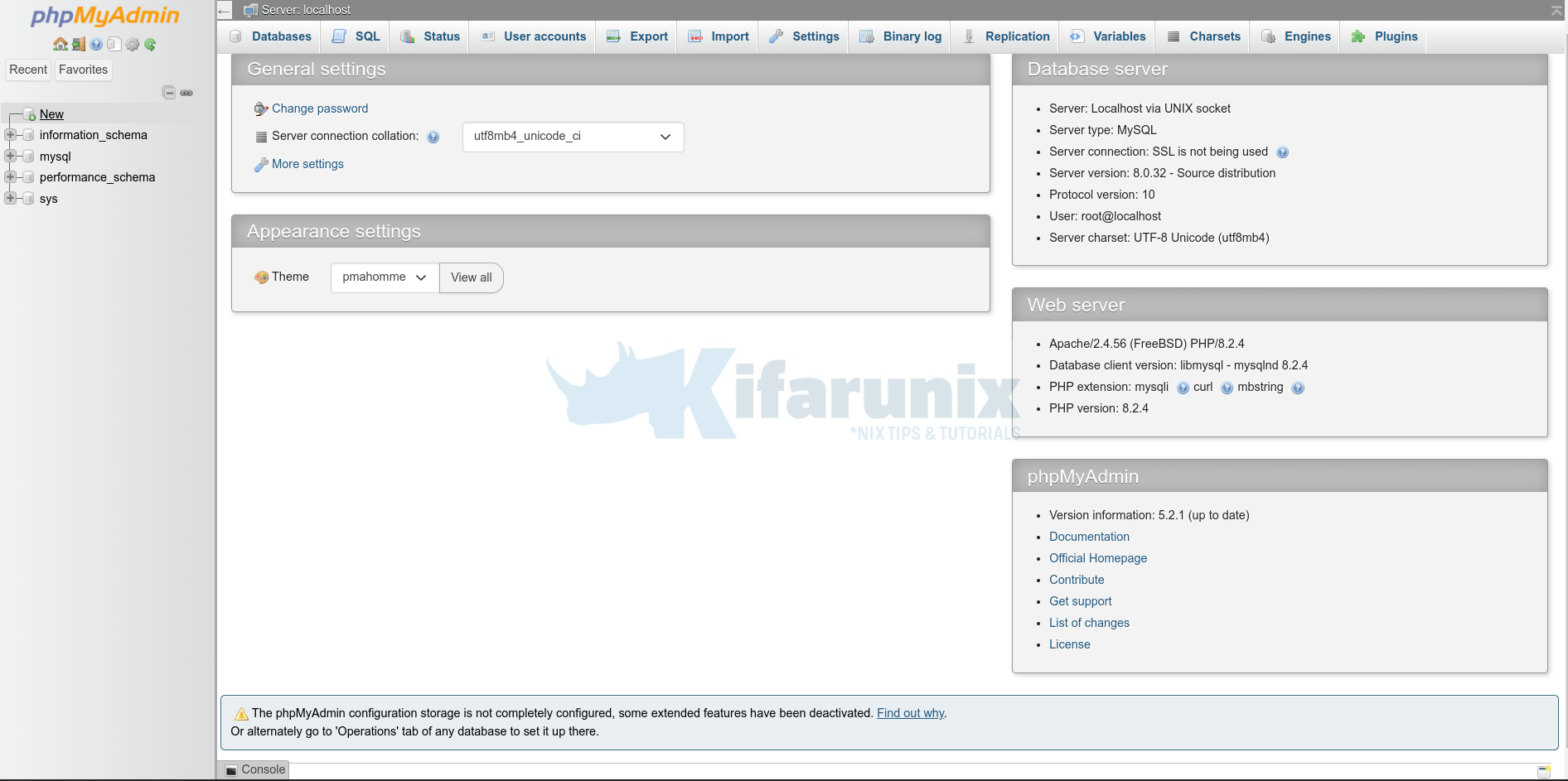 phpmyadmin dashboard