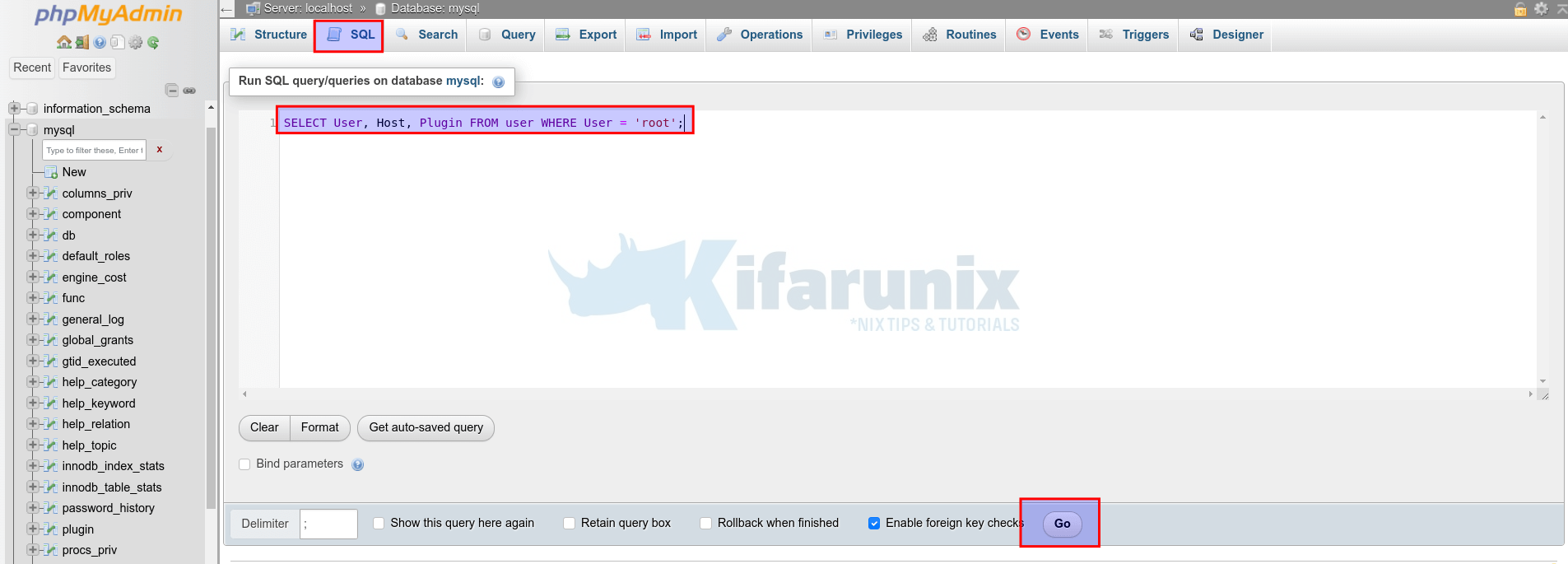 run mysql queries on phpmyadmin