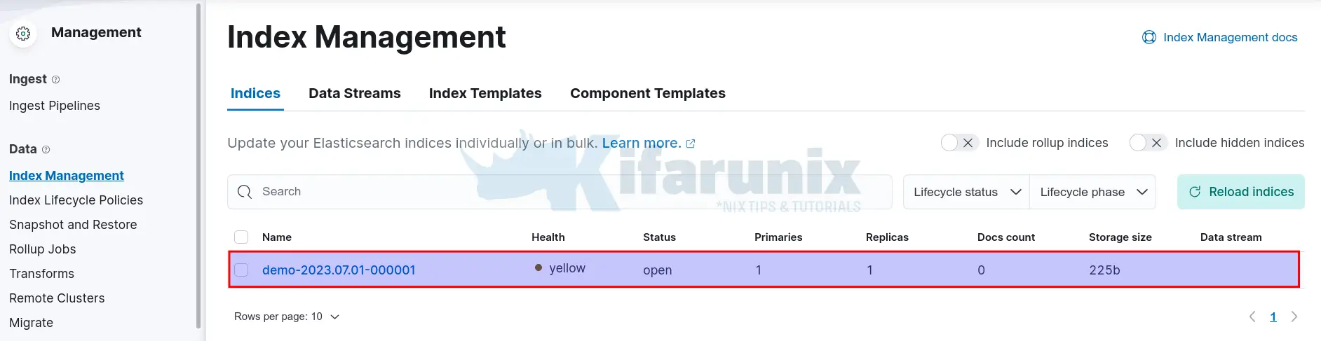 custom index created