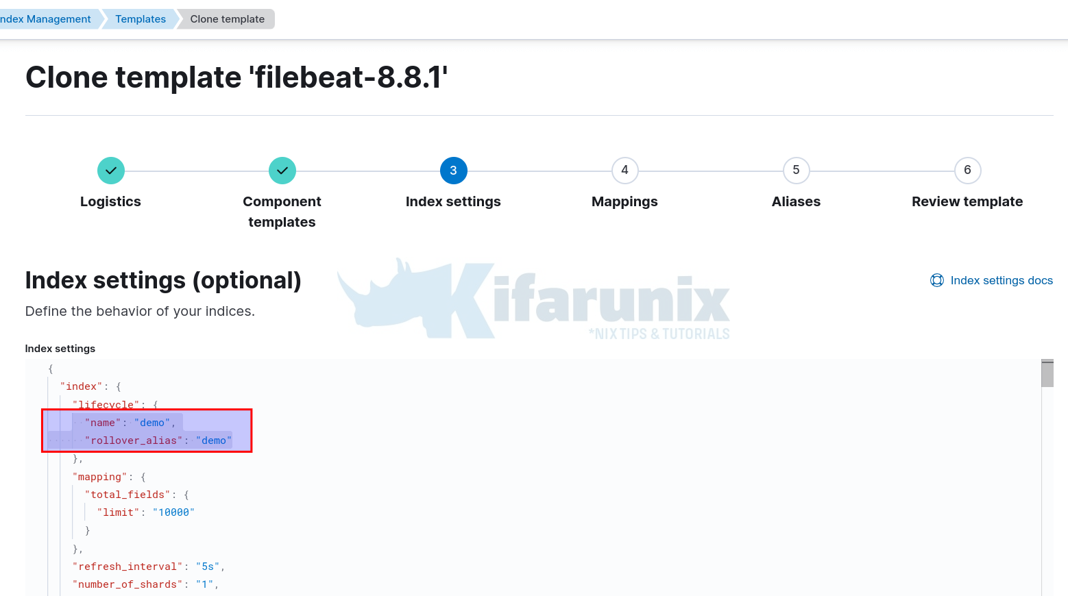 index template ilm and rollover alias