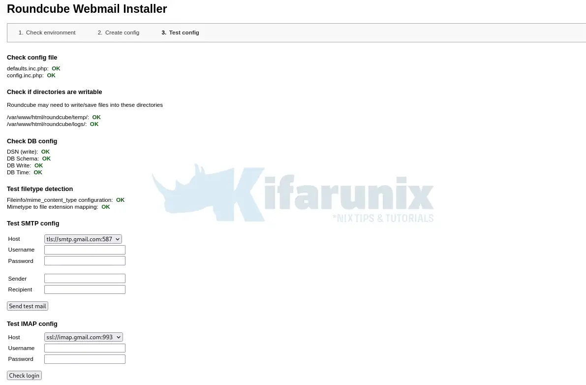 test email settings roundcube