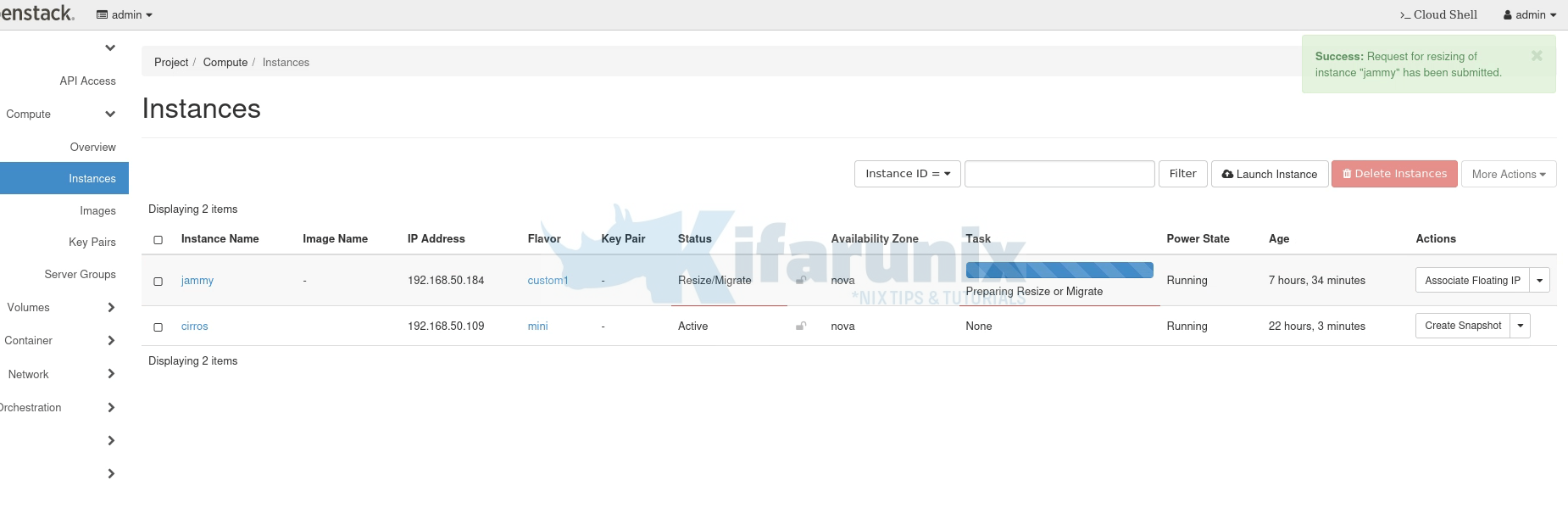 instance resizing