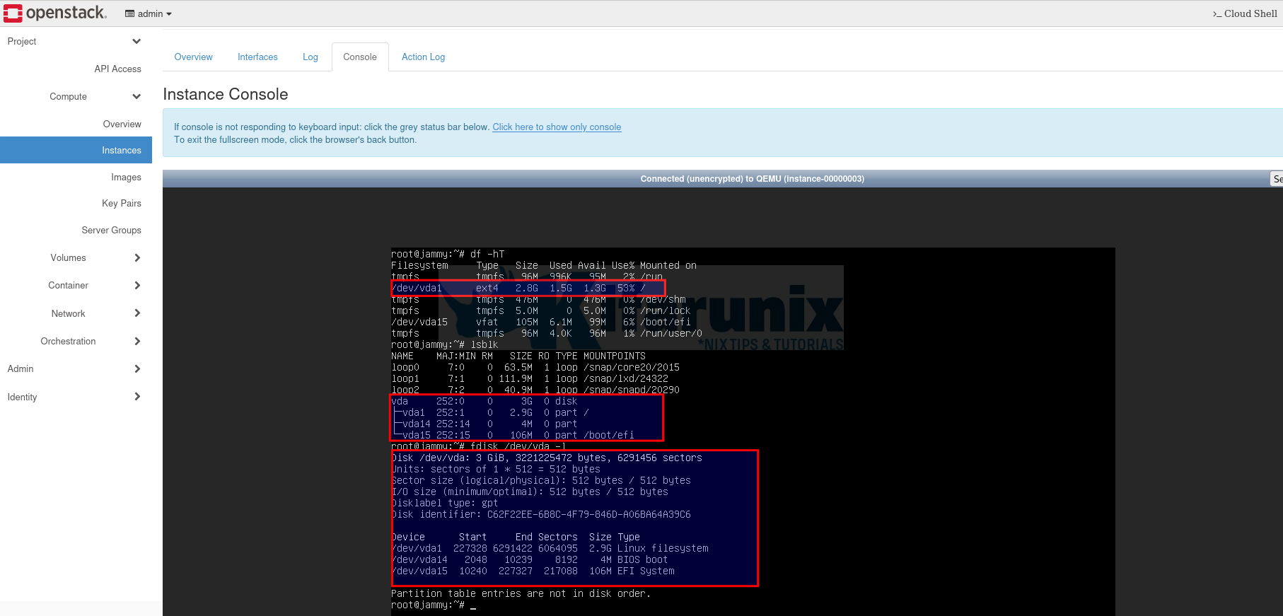 openstack instance console