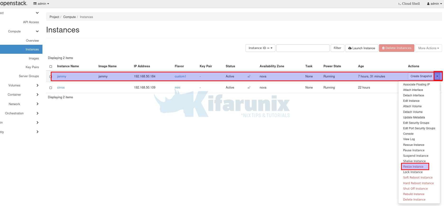 resize instance openstack