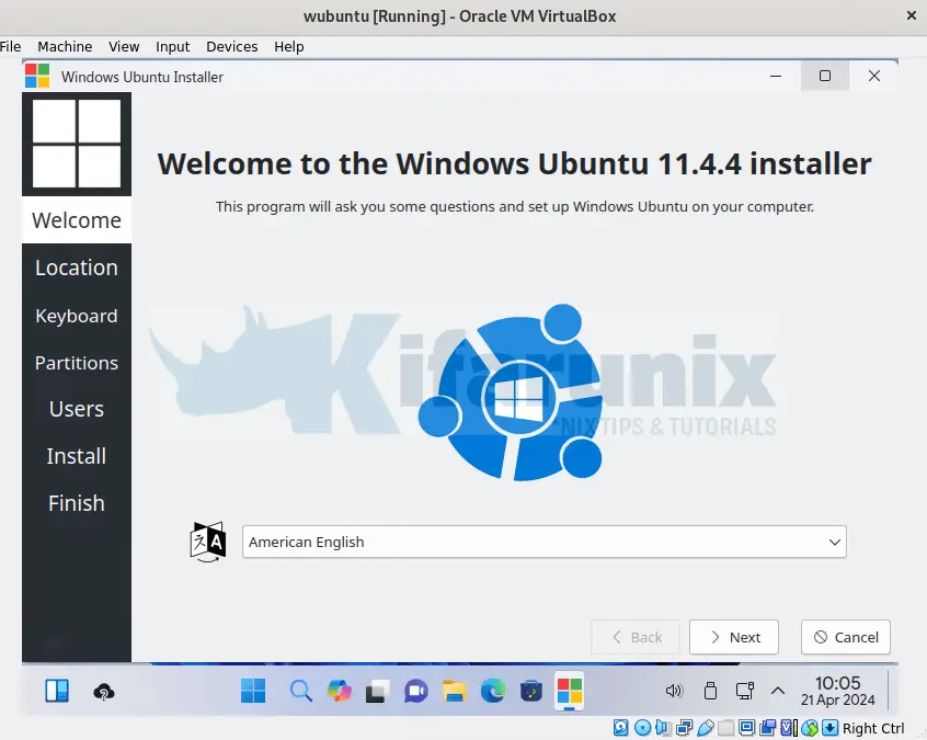 wubuntu virtualbox install language