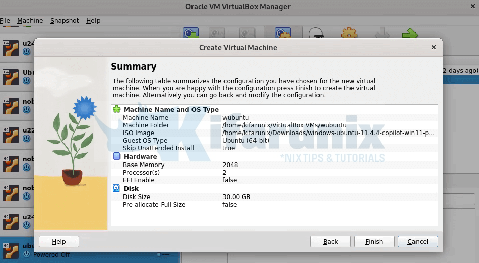 wubuntu virtualbox setup summary