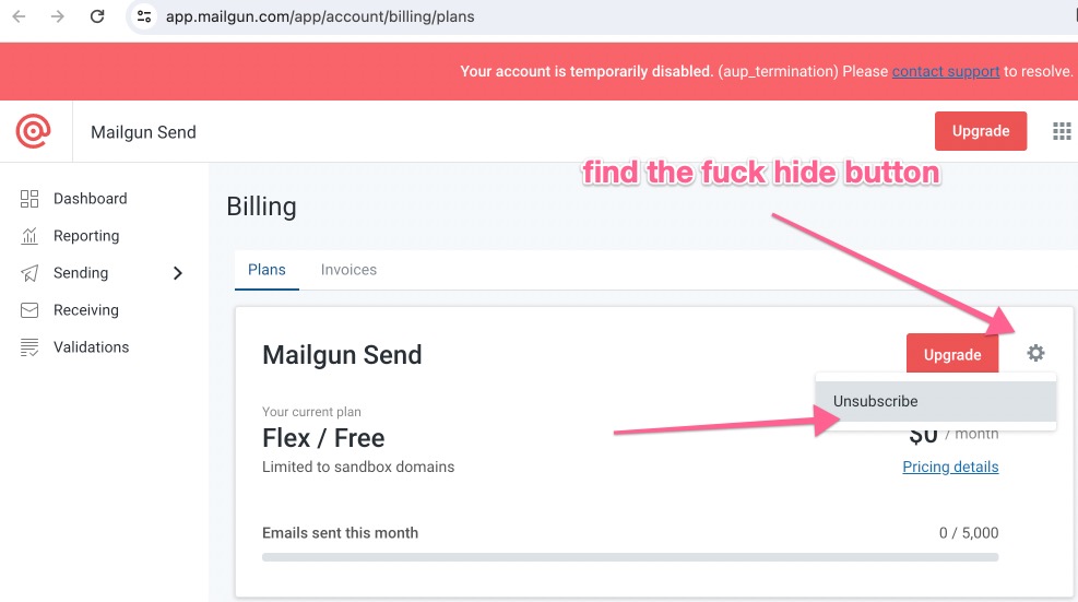 Mailgun hidden "unsubscribe" buttons are a shame