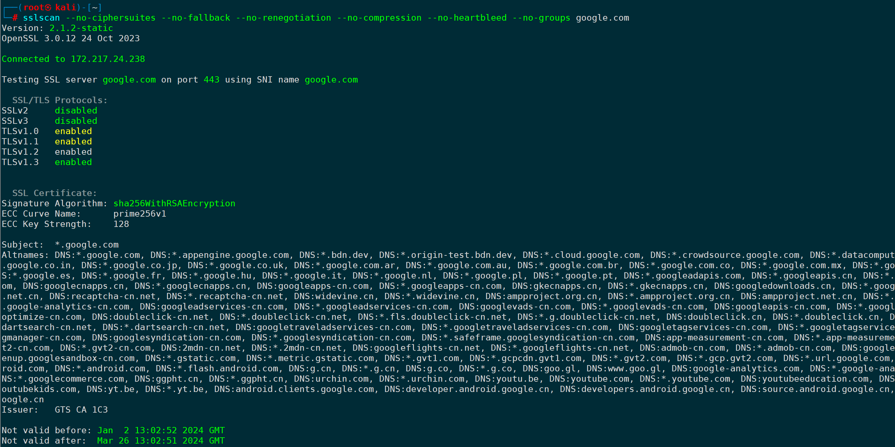 sslscan命令检测https证书使用方法